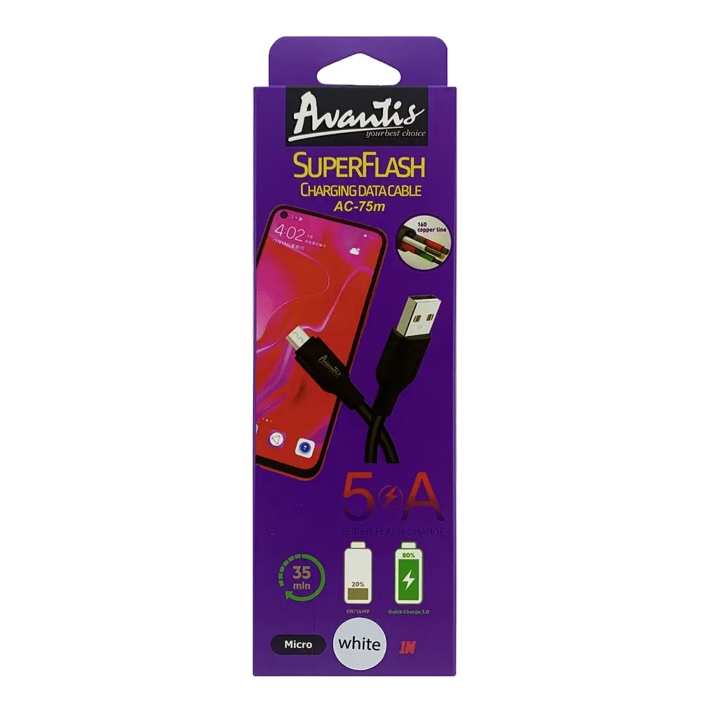 Кабель Avantis AC-75m Super Flash USB – Micro- білий - фото 5