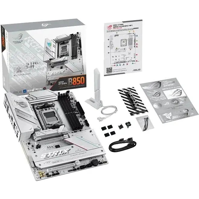 Материнская плата Asus Rog Strix B850-A Gaming WIFI sAM5 B850 4xDDR5 M.2 HDMI DP WiFi BT ATX белый - фото 2