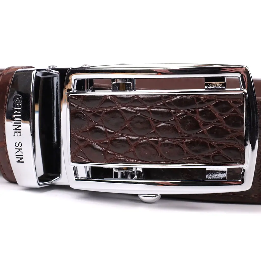Ремінь-автомат з натуральної шкіри крокодила (каймана) коричневий CROCODILE LEATHER 18235 120 см - фото 7