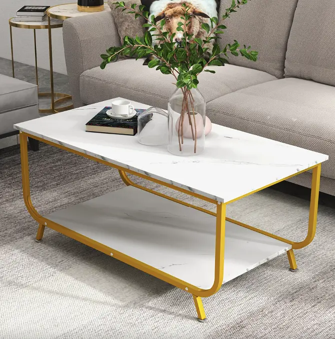 Журнальний стіл Costway Marble двоярусний білий - фото 3