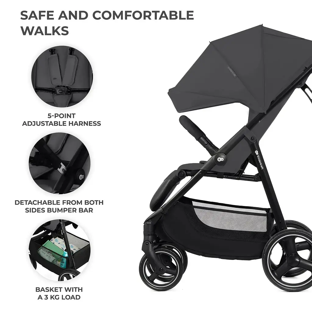 Прогулянкова коляска Kinderkraft Trig 3 Granite Grey (KSTRIG03GRY0000) - фото 4