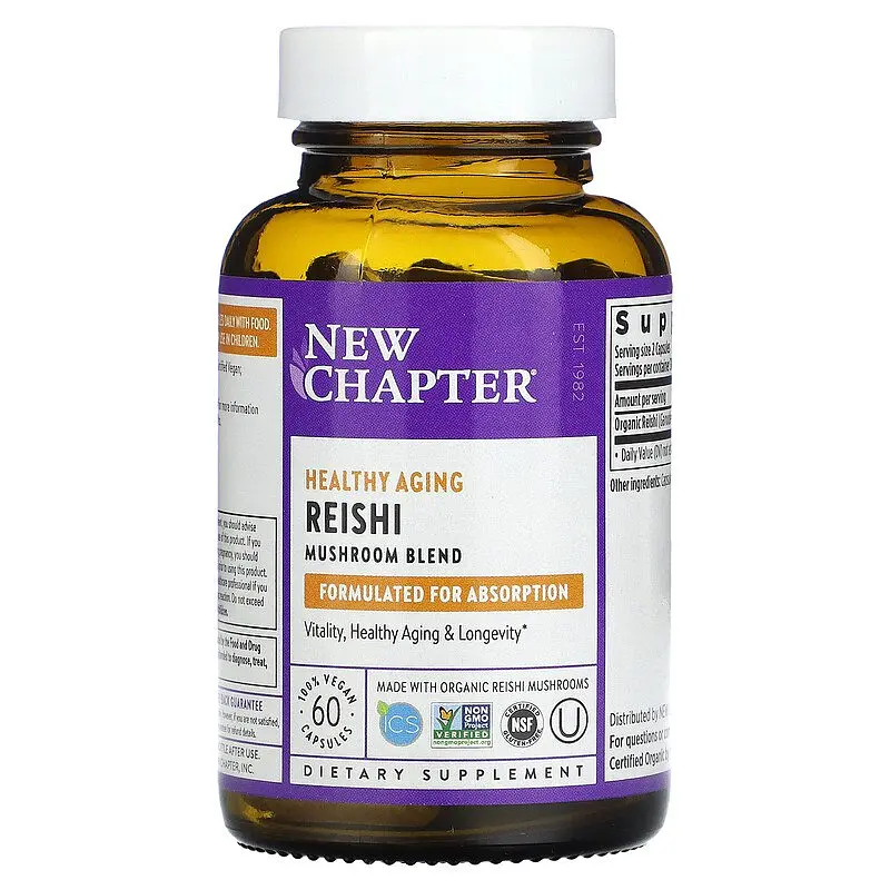 Гриби рейші, Reishi, органік, 60 капсул New Chapter vit0001887