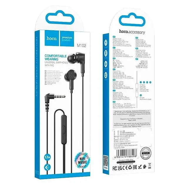 Проводные наушники Hoco M102 Ingenious universal earphones with microphone, 3.5mm, 1.2m, black - фото 5