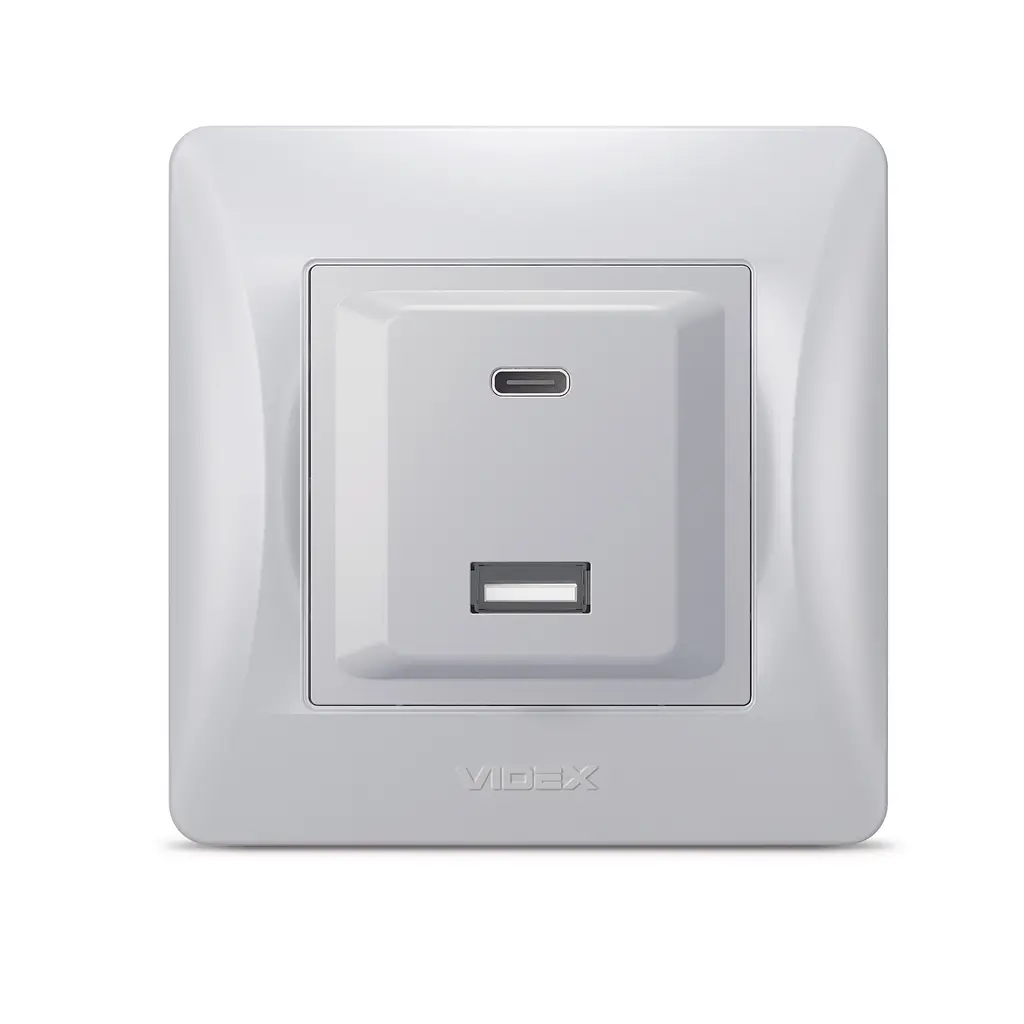 Розетка USB-A + USB-C PD20W срібний шовк VIDEX BINERA VIDEX (28202-000) - фото 2