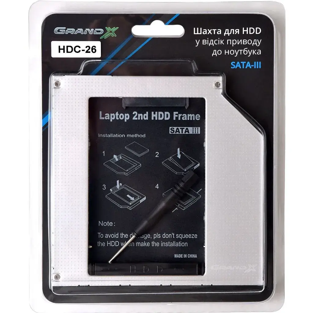 Фрейм-перехідник Grand-X HDD 2.5'' to notebook 9.5 mm ODD SATA3 (HDC-26) - фото 3