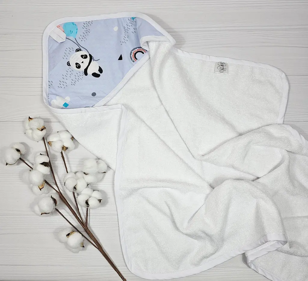 Дитячий рушничок-куточок 80х80 a.l.babybox Панда на кульках Білий 2 - фото 2