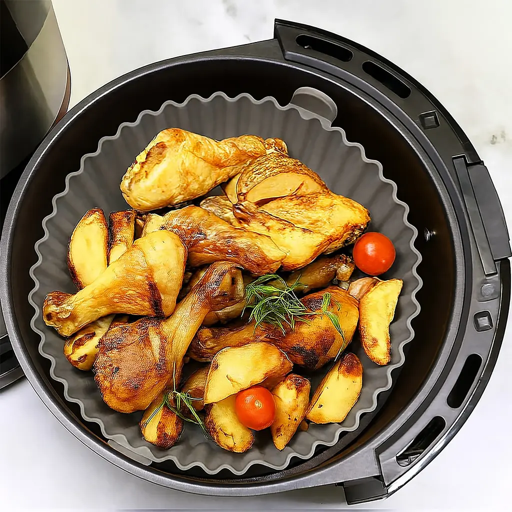 Кругла силіконова форма для аерогрилю, духовки та мультипечі 21х21 см, Kitchen Master Сірий 87959 - фото 3