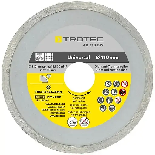 Набор отрезных алмазных дисков Trotec 110/115 х 22.23 х 1.2 мм (DAS302830) - фото 4