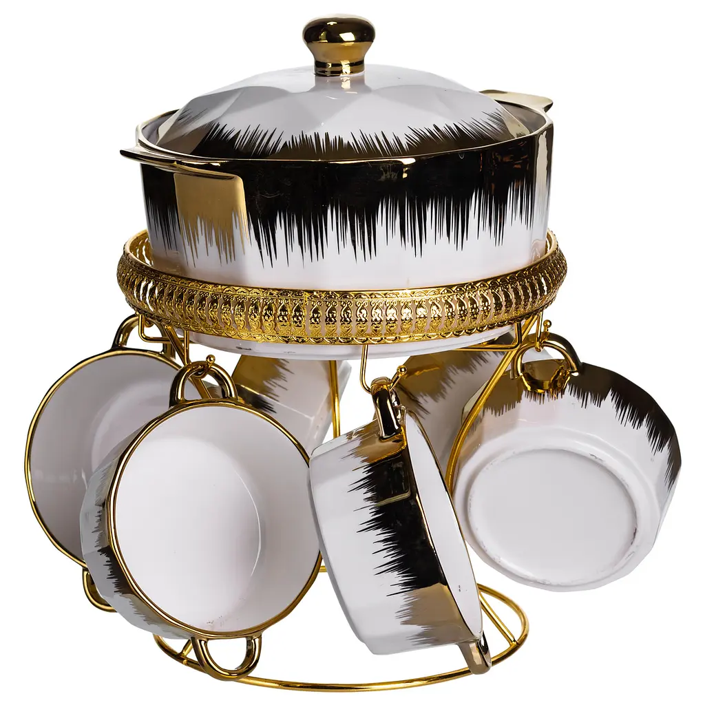 Суповой сервиз на 6 персон супница на подставке 2 л с бульонницами 300 мл Золотистый Yiwu ML-T35 - фото 2