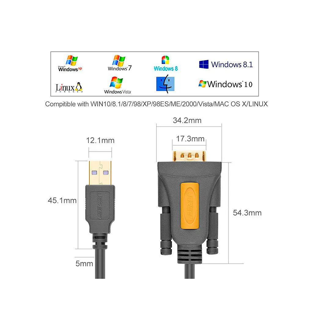 Кабель для передачі даних USB to COM M 2.0m DB9 RS-232 CR104 black Ugreen (20222) - фото 11
