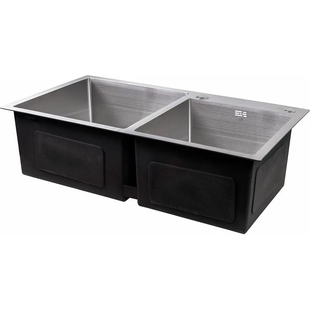 Мойка для кухни Lidz Handmade H7843 с двумя чашами интегрированная 3.0/1.0 мм Brushed Steel (LDH7843BRU35387) - фото 2