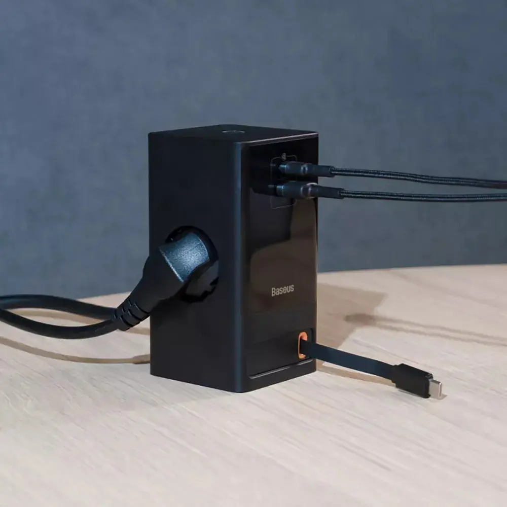 Мережевий зарядний пристрій Baseus PowerCombo Digital PowerStrip 2AC+1U+1C+Retractable-C 65W Black (PSLR000301) EU [96292] - фото 6