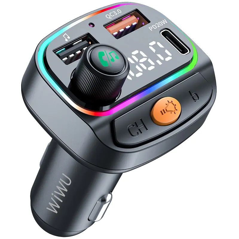 АЗП FM модулятор WIWU QC031 MP3 Car PD20W+QC3.0 2USB-A/1C Black - фото 3