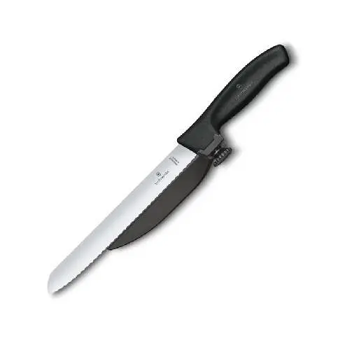 Кухонний ніж Victorinox SwissClassic DUX лезо 21см хвил. з направляючою з чорн. ручкою - фото 2