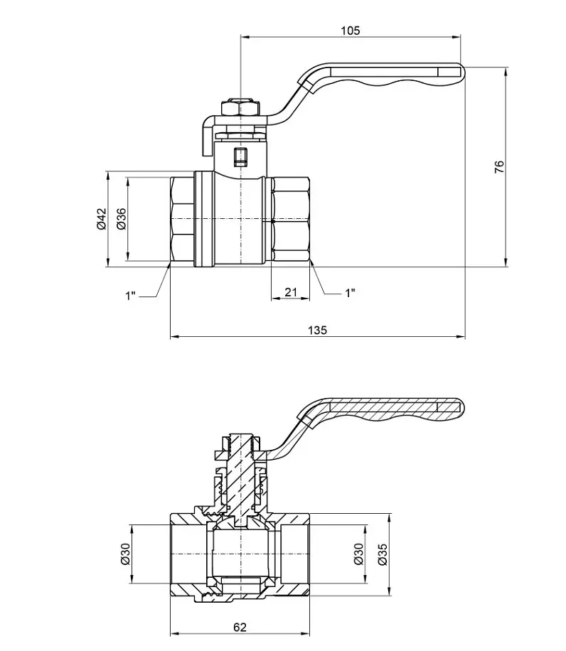 Кран кульовий Thermo Alliance Standart 1" ВВ прямий, PN40, важіль SD600NW25PN40 - фото 3