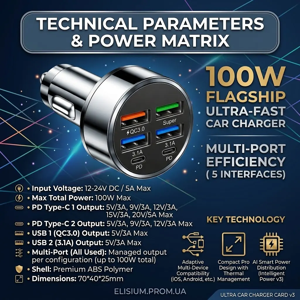 Автомобільний зарядний пристрій 6-в-1 PowerHub 100Вт (4USB + 2PD) - фото 4