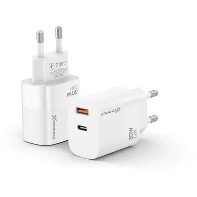 Зарядний пристрій Grand-X GaN 1xUSB-C + 1xUSB QC3.0 36W white (CH-360W) - фото 2