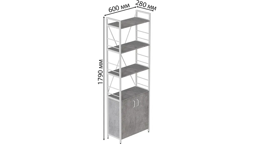 Этажерка 4/60 Ferrum-decor Серии Конект с тумбой 179x60x28 Белый ДСП Бетон (FRD-104497) - фото 3