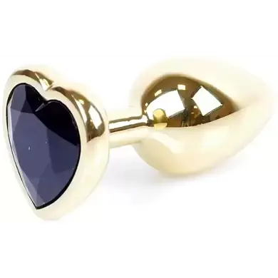 Анальна пробка із кристалом B-Series Jewellery Gold Heart Plug Black, 7х2,7 см, чорний