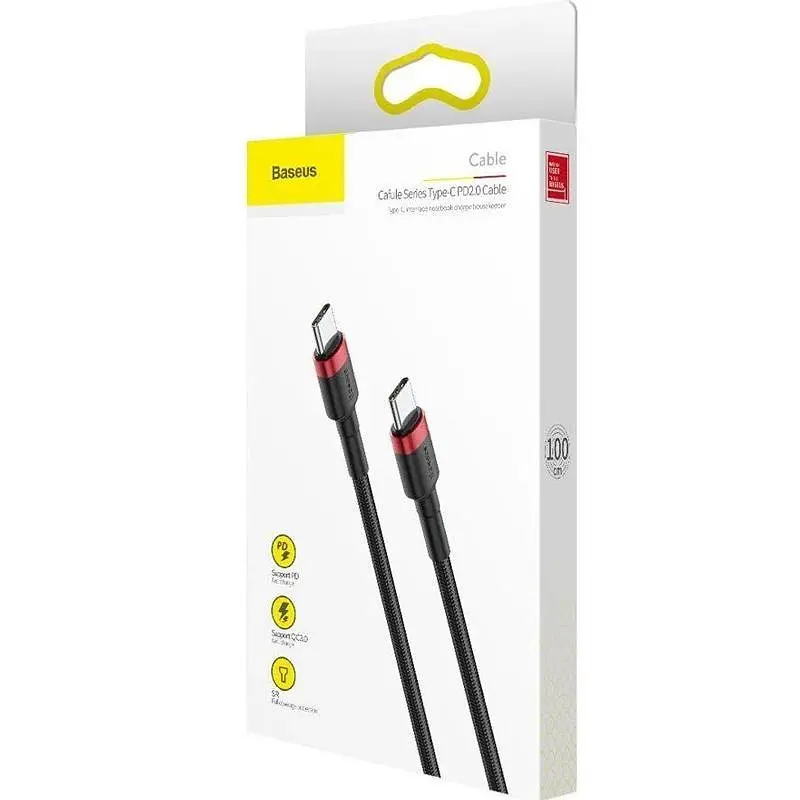 Кабель Baseus Cafule Cable Type-C to Type-C PD2.0 60W 20V 3A 1m CATKLF-G91 Black-Red - фото 2