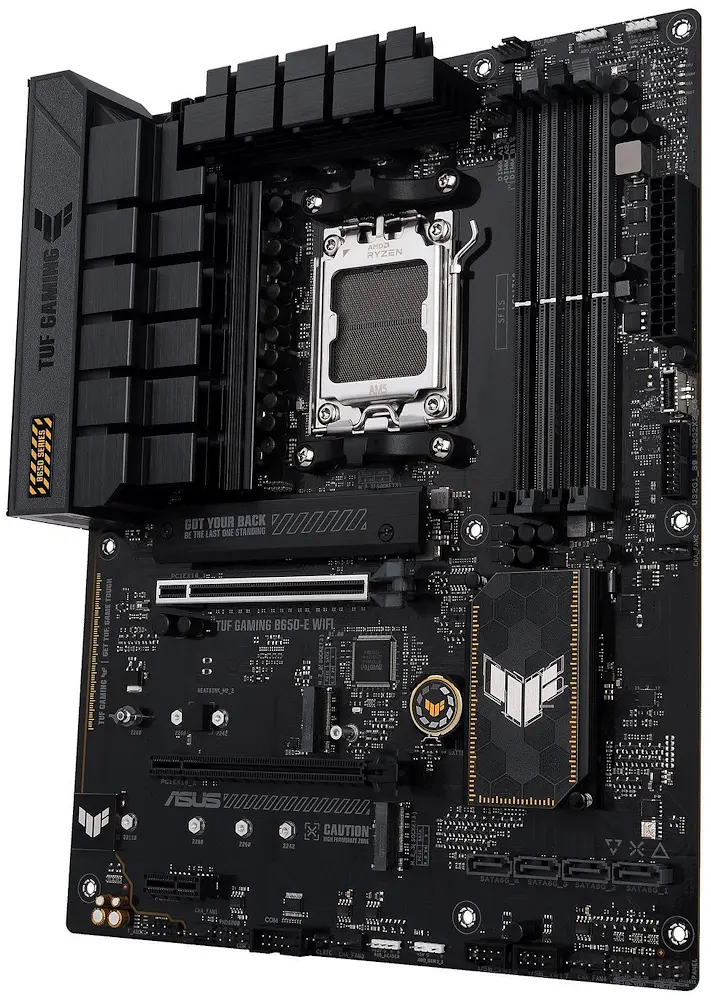 Материнская плата AM5 Asus TUF GAMING B650-E WIFI, B650, 4xDDR5, Int.Video (CPU), 4xSATA3, 3xM.2, 2xPCI-E 4.0 x16, 1xPCI-E 4.0 x1, Realtek 7.1, Realtek 2.5Gb, WiFi 6E, Bluetooth 5.3, 7xUSB 3.2 / 7xUSB 2.0, HDMI/DP, ATX - фото 3