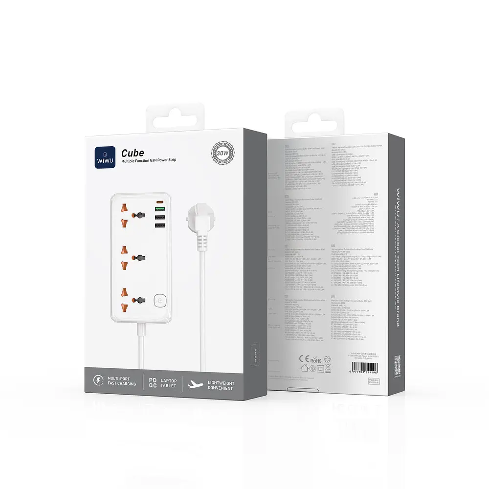 Мережевий подовжувач WIWU 30W Cube Multiple Function GaN Power Strip 1C3A+3 sockets Wi-S005 EU Білий - фото 2