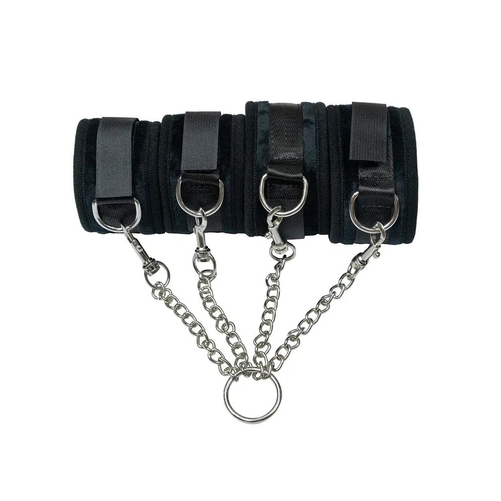 Хрестовина Punishment – Hog-Tie – Black, наручники + поножі на ланцюжку - фото 2