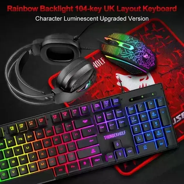 Ігровий комплект Gaming Combo 4-in-1 T-Wolf TF-400 чорний - геймерський набір клавіатура, миша, навушники та килимок для ПК - фото 3