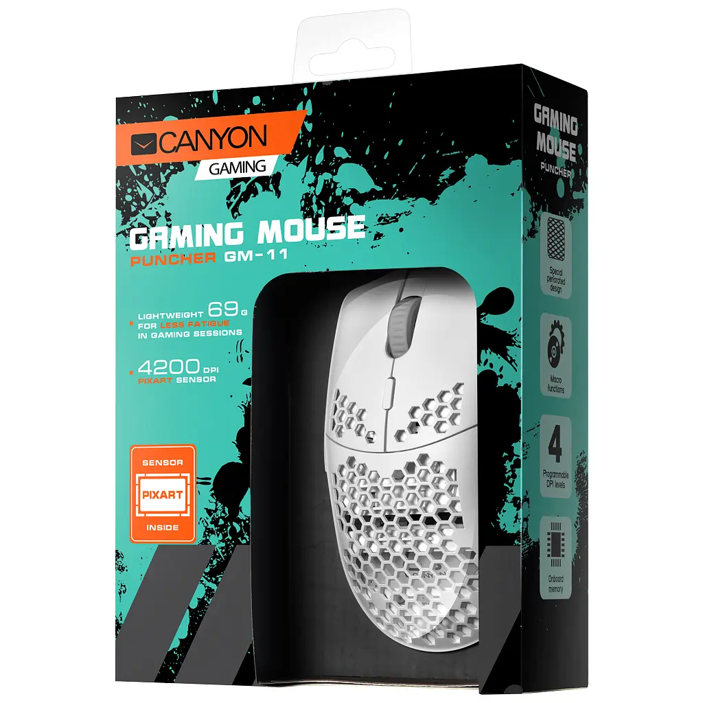 Мишка Canyon Puncher GM-11 USB White (CND-SGM11W) - фото 6