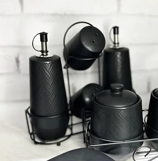 Керамічний набір для спецій та пляшечки для олії Maestro MR-20002-04S настільний набір баночок Чорний - фото 3