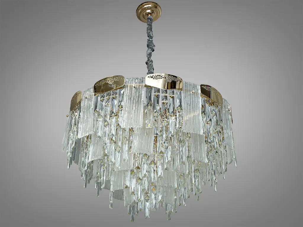 Шикарная, современная хрустальная люстра в гостиную, 19 ламп, золотые люстры. - фото 3