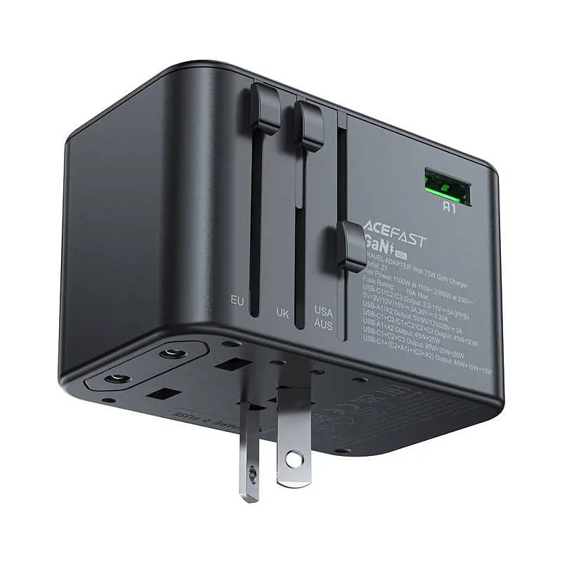 ВЗарядное устройство Acefast Z1 PD75W GaN (3*USB-C+2*USB-A) multifunctional charging adapter черный - фото 2