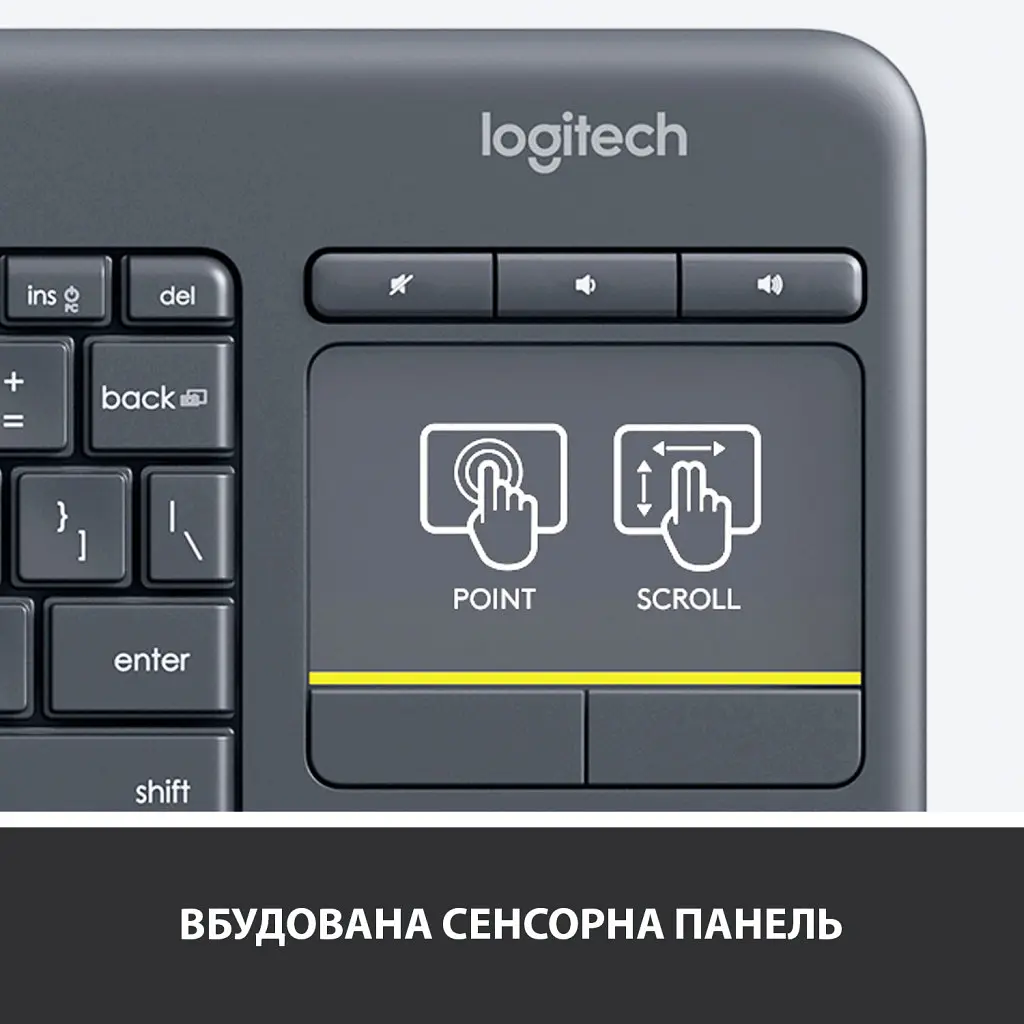 Клавиатура Logitech K400 Plus Touch Wireless UA Black (920-007145) - фото 4