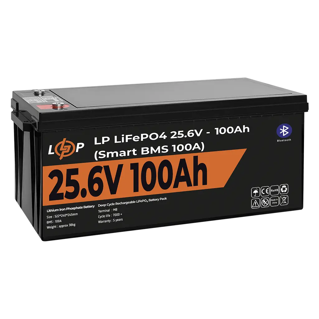 Акумулятор LP LiFePO4 24V (25,6V) - 100 Ah (2560Wh) (Smart BMS 100А) з BT пластик - фото 4