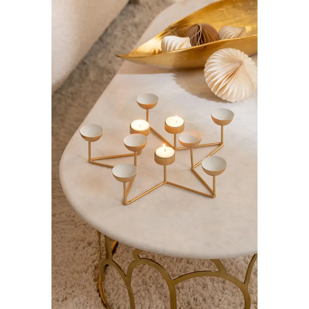 Кавовий столик J-line зі стільницею з мармуру овальний золотий (45854) - фото 2