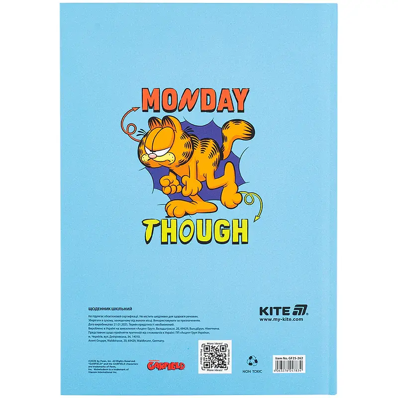 Щоденник шкільний Kite Garfield 170х238 мм блакитний (GF25-262) - фото 6