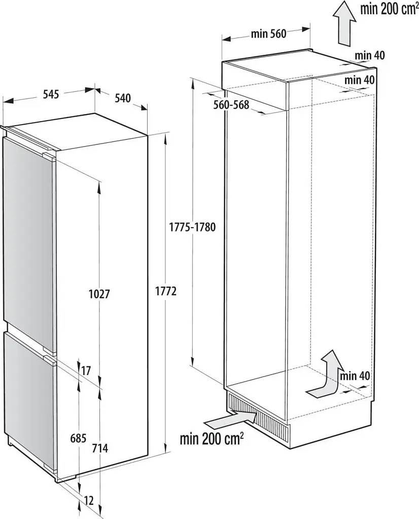 Холодильник Gorenje вбудований з нижн. мороз., 177x69x55см, 2 двері, 244 (68) л, А +, NF +, Зона св-ті, Диспл, Wi-Fi, Білі - фото 10