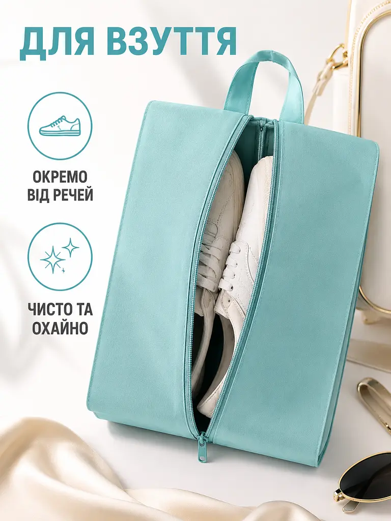 Набір дорожніх органайзерів для валізи 11 в 1 для одягу, взуття та косметики бірюзовий (49676170) - фото 7