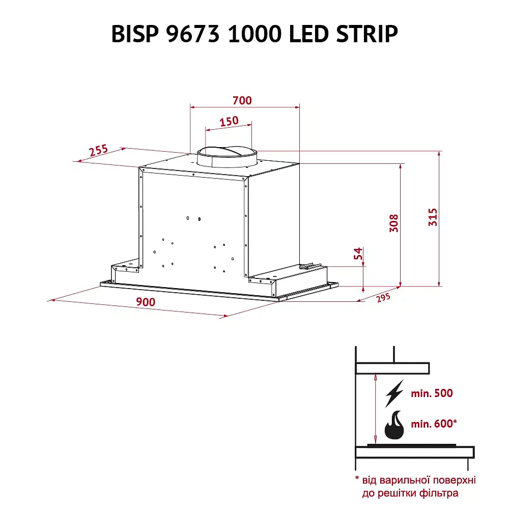 Витяжка повновбудована Perfelli BISP 9673 WH 1000 LED Strip - фото 11