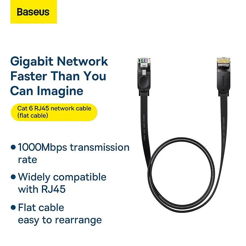 Кабель Baseus high Speed Six types of RJ45 Gigabit network cable (flat cable) 1 метр чорний - фото 7