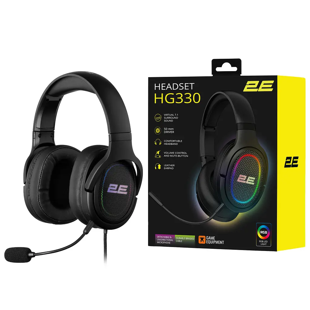 Гарнітура ігрова 2E Gaming HG330 7.1 USB-A RGB 2 м чорний (2E-HG330BK-7.1) - фото 2
