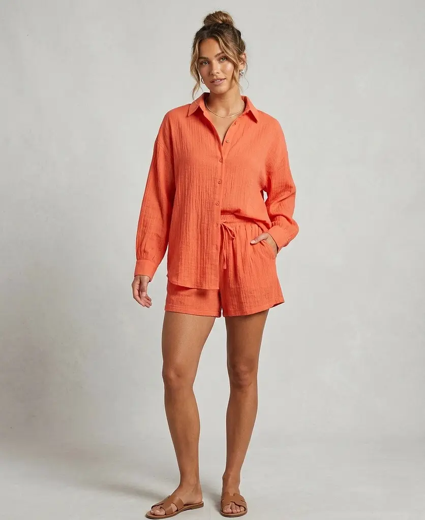 Костюм жіночий літній із жатого батиста Fashion 2610 20577 оранжевий - фото 4