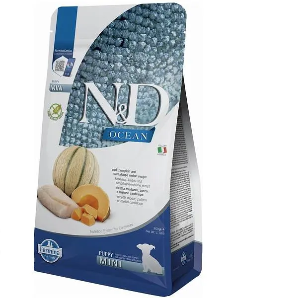 Беззерновий сухий корм Farmina N&D Grain Free OCEAN PUMPKIN для цуценят дрібних порід з тріскою та динею 800 г