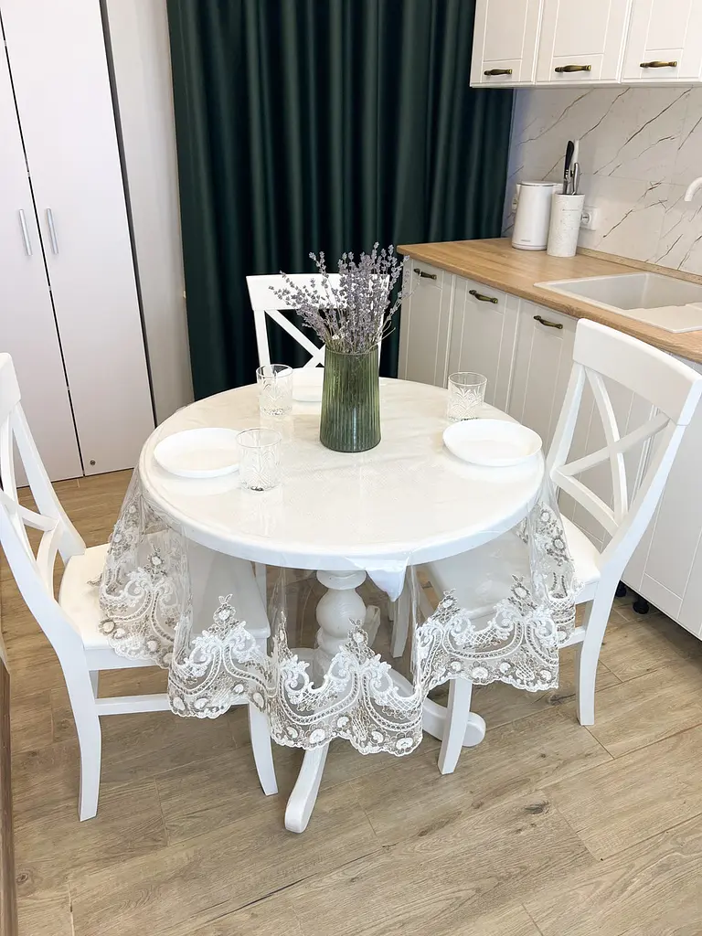 Силіконова скатертина з біло-кавовим мереживом Арка Elit 210х160 см - фото 9