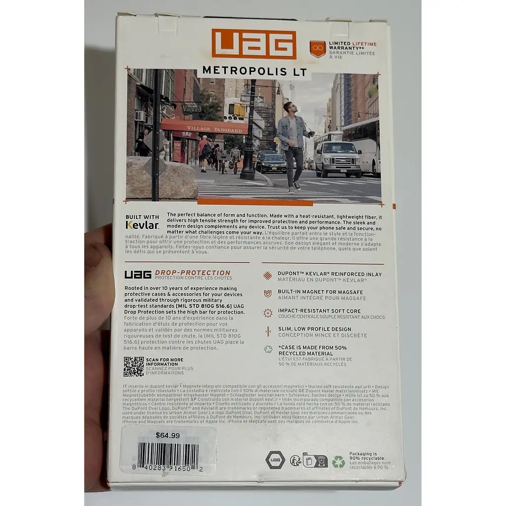 Оригінальний протиударний чохол UAG Metropolis LT MagSafe для iPhone 16 Pro (6.3") Kevlar Black 114452113940 - фото 3