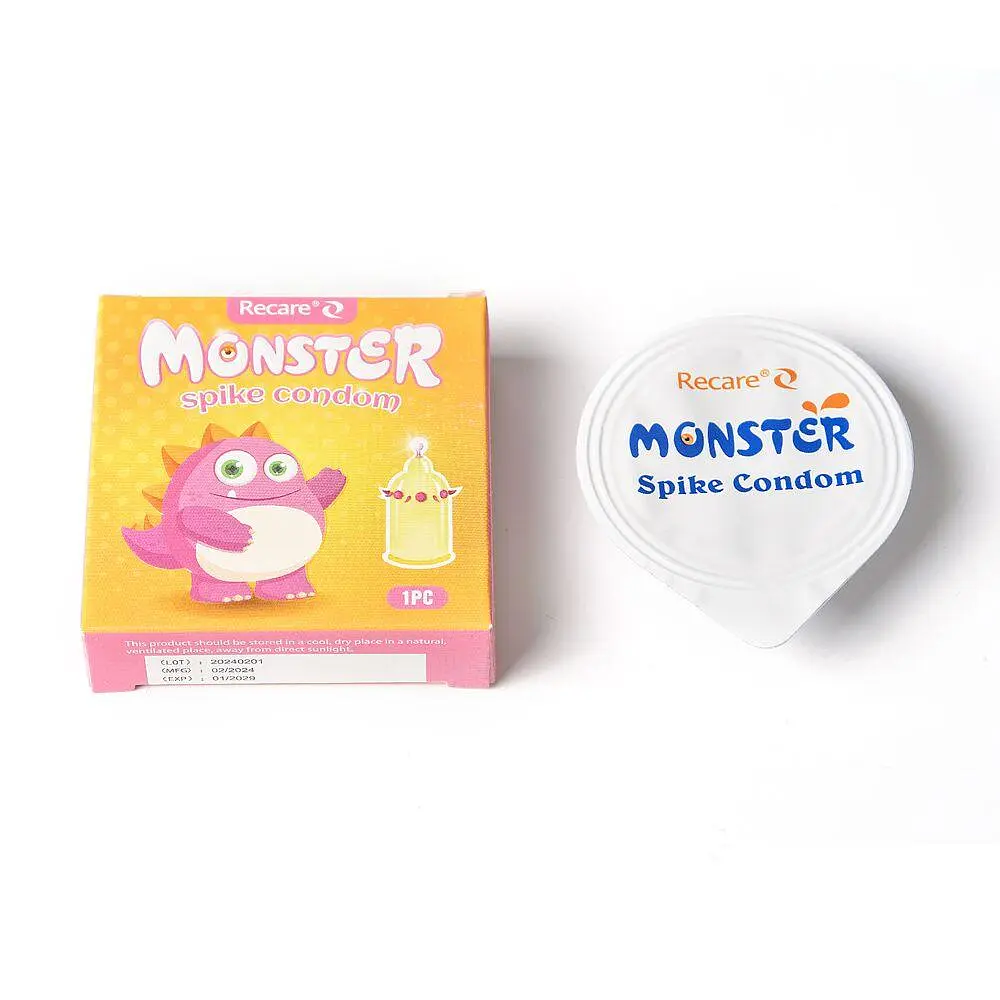 Насадка на член Recare Pink Monster Spike Condom (презерватив з кульками та вусиками) - фото 4