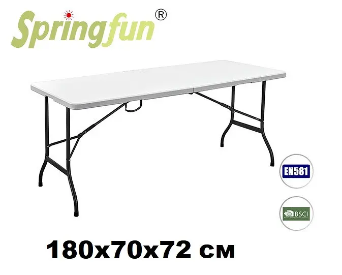 Стіл складний SpringFun 180x74x72 садовий, туристичний, для кемпінгу пластик, колір білий - фото 2