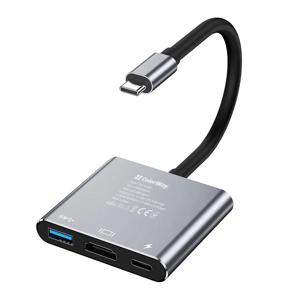Концентратор ColorWay USB-C 3-in-1 USB 3.0 + HDMI 4K + USB-C PD100W (CW-HUB08) - фото 2