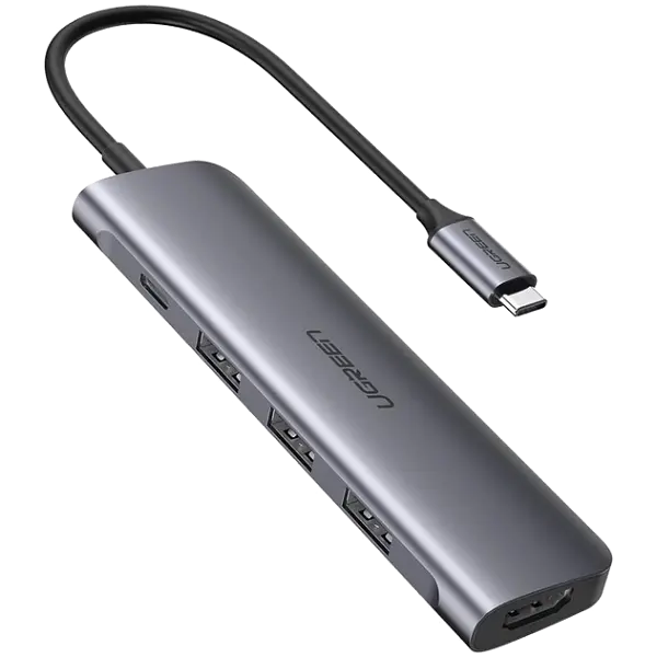 Разветвитель - хаб Ugreen CM195 ​​Usb-C to 2 Ports Usb3.0-A Hub + HDMI + TF / SD (UGR-70411) серый - фото 3