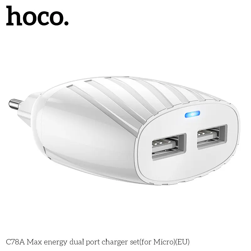 Блок мережевий адаптер живлення HOCO C78A Max energy набір із кабелем Micro USB білий - фото 4